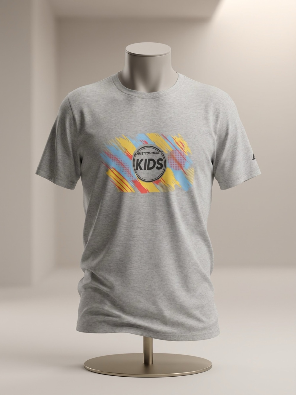 Unisex Graphic T‑Shirt in Light Gray with Colorful Brushprint
